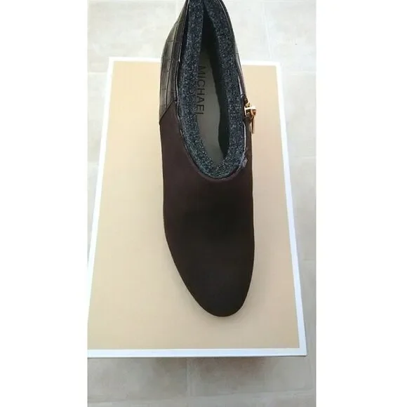 New! MICHAEL KORS Women's Suede Croc Embossed Booties Ankle Boots Brown Shoes - Picture 8 of 10